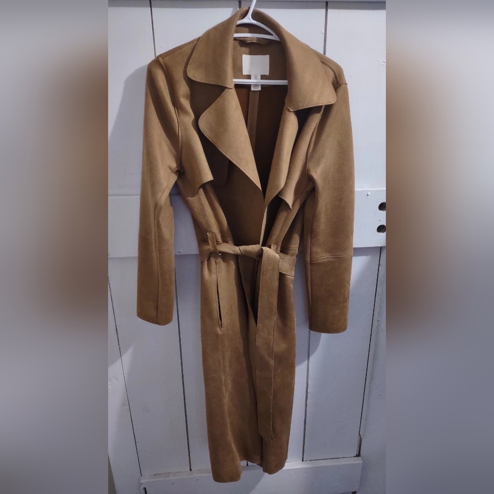 H&M Classic Camel Faux Suede Trench Coat